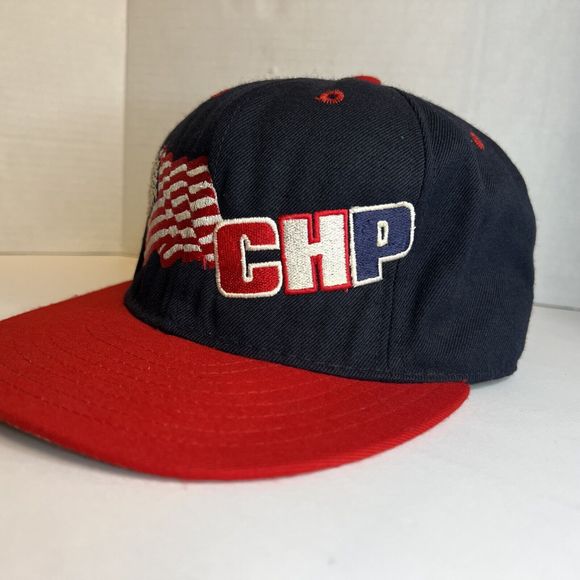 Vintage 90s CHP USA 50 Star Flag Embroidered Trucker Hat Cap SnapBack Trucker - Picture 4 of 16